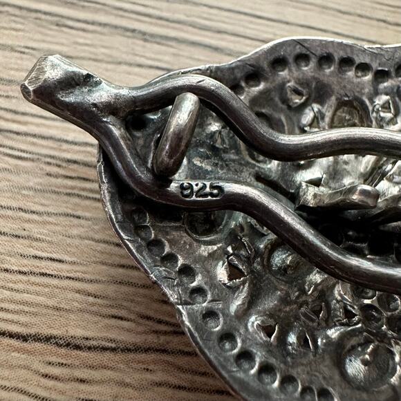 Antique Sterling Silver Victorian Edwardian Repousse Floral Hair Clip Barrette - Picture 4 of 7